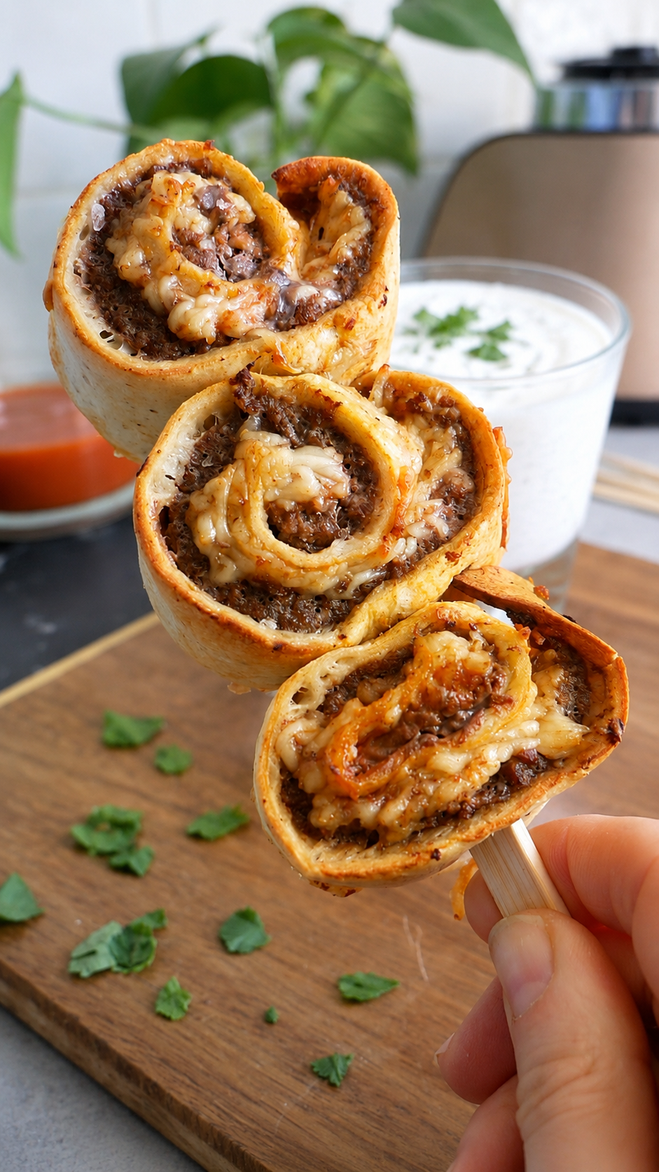 brochettes de wraps roulés au boeuf et au fromage