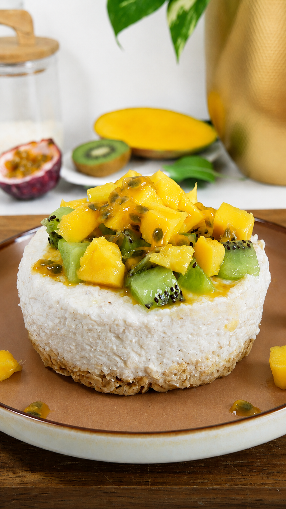 Cheesecake sans cuisson aux fruits exotiques : healthy, sans gluten et sans lactose