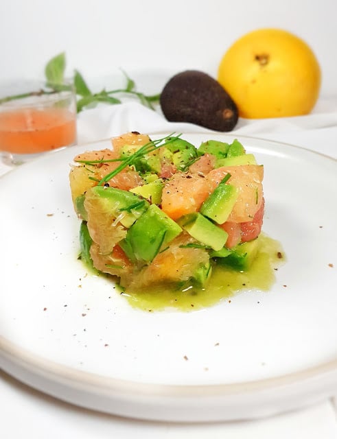 tartare avocat/pamplemousse sauce sucrée/agrume
