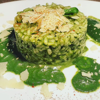 RISOTTO ONCTUEUX à la crème d'amandes et aux épinards