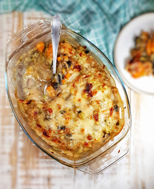GRATIN de PATATE DOUCE / POIREAUX et sa béchamel cacahuètes