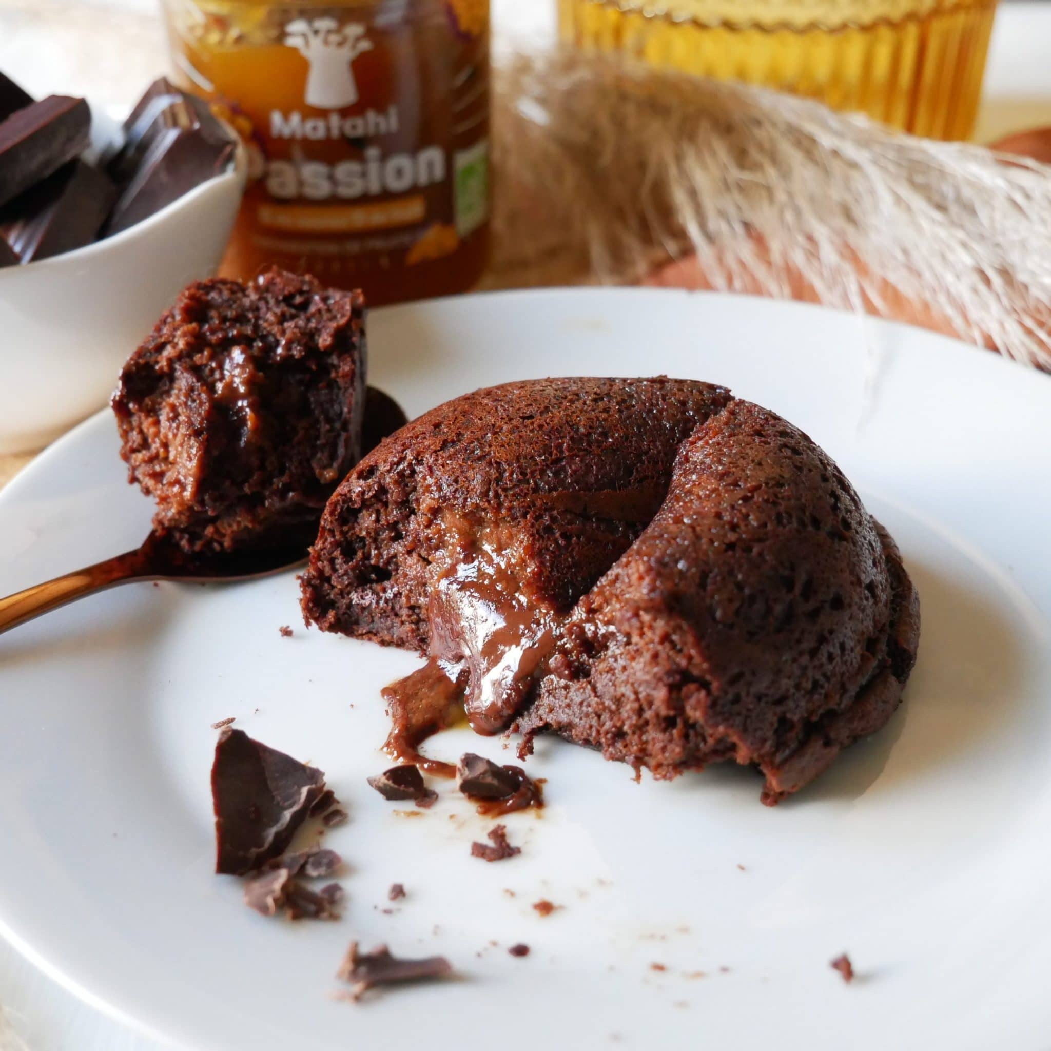Moelleux chocolat coeur coulant passion à la farine de coco