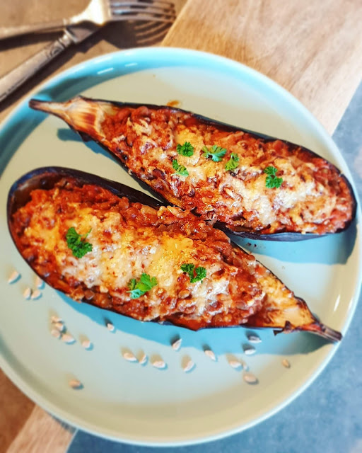aubergines farçies aux lentilles et miso