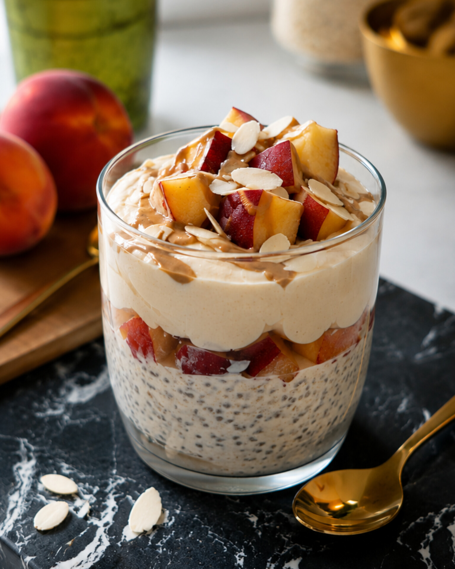 porridge à la pêche sans cuisson (overnight oats)